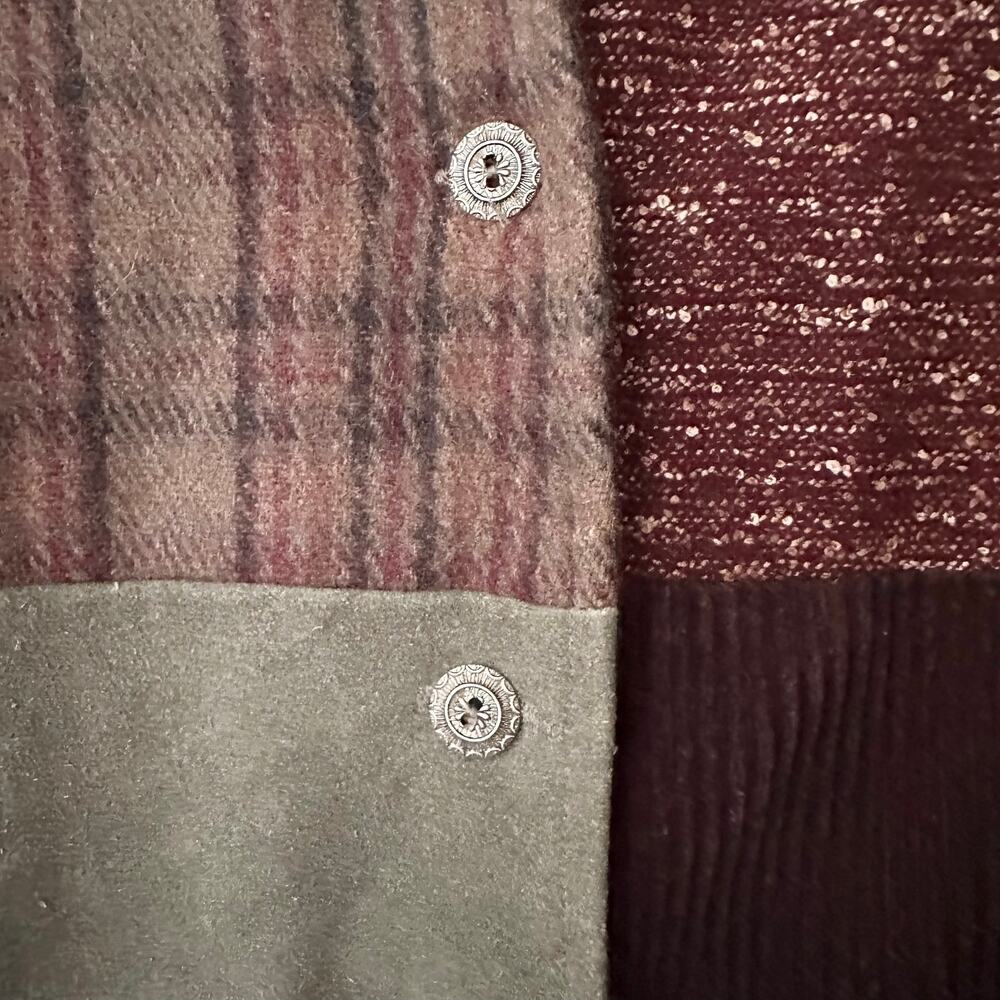Tantrums Red Green Vintage Wool Patchwork Tweed Faux Suede Button Jacket XL - Picture 7 of 8